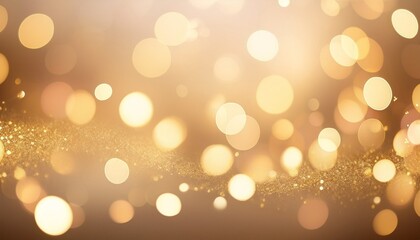 Dreamy champagne gold bokeh background with softly blurred glowing lights background