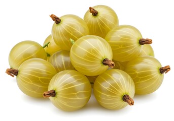 Fresh Green Gooseberry Isolated, Ripe Gooseberries Pile, Close Up, White Background