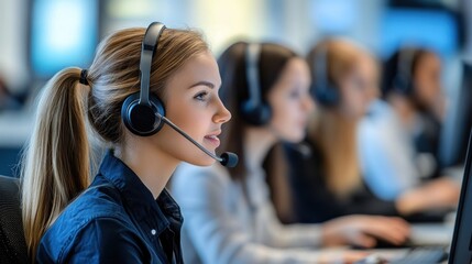 Focused customer support: Dedicated staff assisting callers in a modern office
