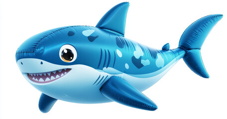 Obraz premium Inflatable Blue Shark Balloon on White Background