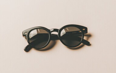 Dark Round Sunglasses on Beige Background
