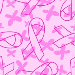 Breast cancer month seamless pink ribbon day mammogram pattern for medical accessories and medicine textiles