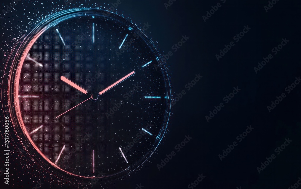 Aufkleber abstract digital clock with colorful particles on dark background