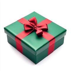 Obraz premium Stunning Christmas Gift Box with Festive Red and Green Wrapping, Elegant Ribbon - Capture the Essence of the Holidays with This Isolated High-End Product Shot in Ultra-HD Quality