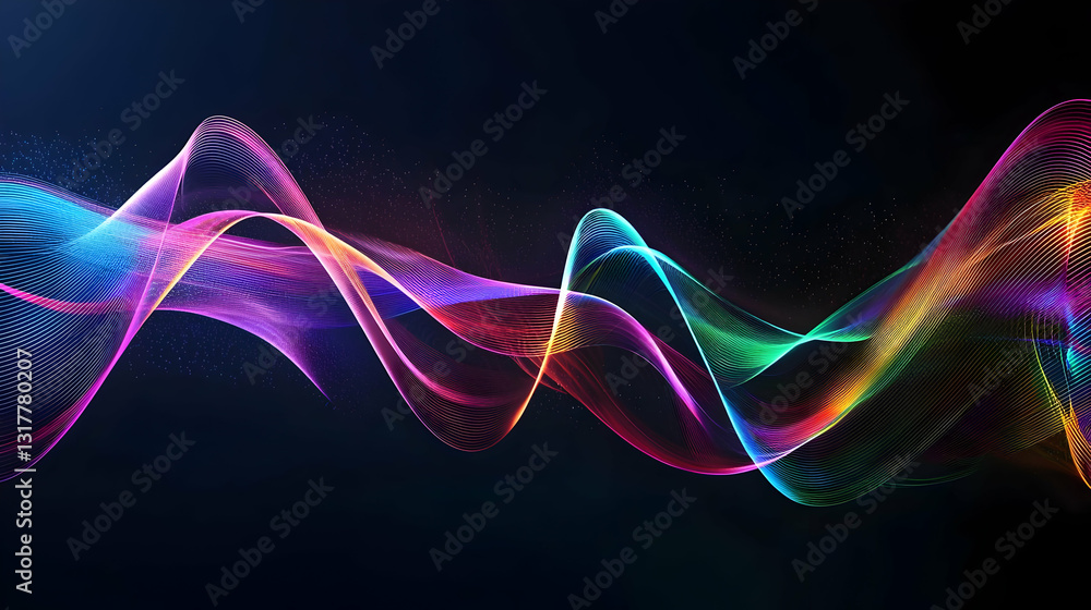 Poster vivid vibrant abstract colorful wave pattern with digital particle effects on dark background