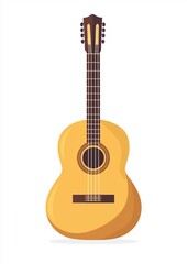 Obraz premium Stunningly Detailed Classical Acoustic Guitar Illustration - Ultra-HD Front View with Smooth Wood Texture & Intricate String Design, Perfectly Isolated on White for Modern Aesthetic Appeal