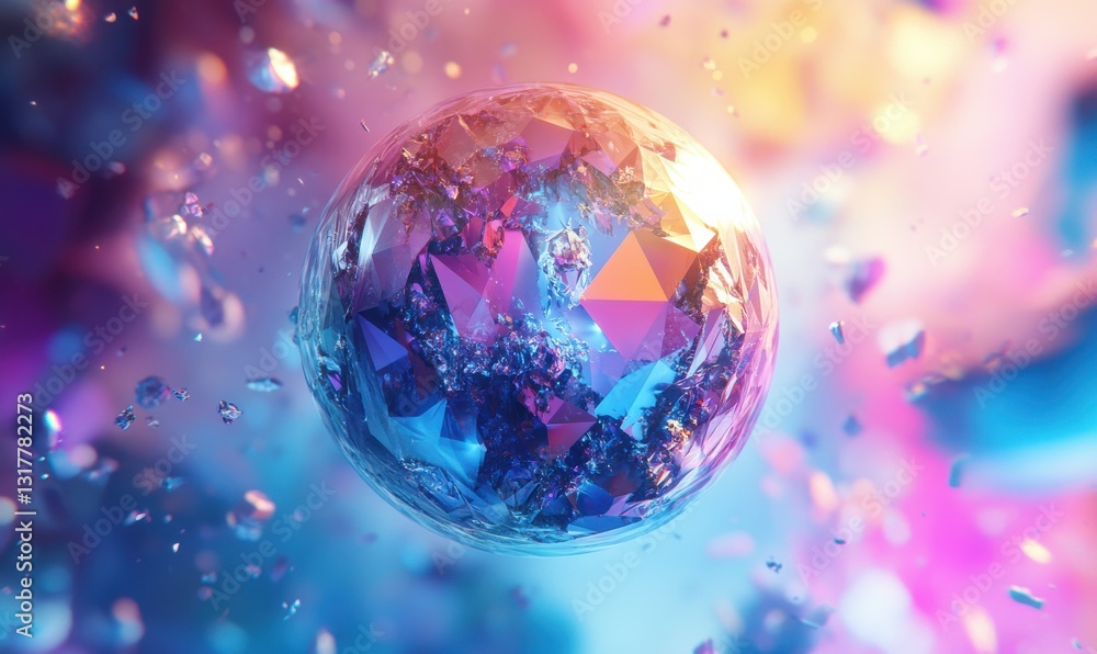 Poster an abstract low poly sphere with a disordered design.