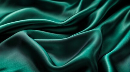 Fototapeta premium Luxurious Macro Shot of Satin Drapery Fabric: Emerald Green & Black Pinstripes for Upscale Advertisements, Perfect Lighting Highlighting Exquisite Texture and Reflective Qualities in 16:9 Aspect Ratio