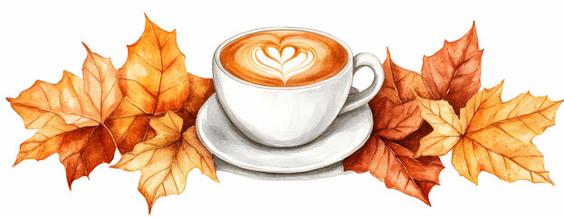 Autumn latte, fall leaves, coffee drink