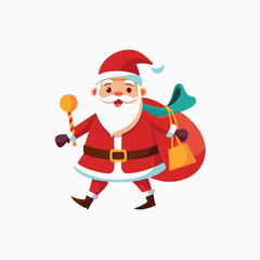 Vector Illustration of Santa Claus carrying sack full of gifts and bell. editable vector stroke saddle icon on white background