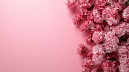 Fototapeta premium Pink flowers, pastel background, spring, floral design, card