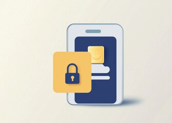 Fototapeta premium ID card icon with lock symbol, social media platform, blue background, and light yellow border, displaying a name inside.