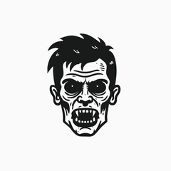 Fototapeta premium Cartoon zombie head. Green zombie's head. Isolated on white background.