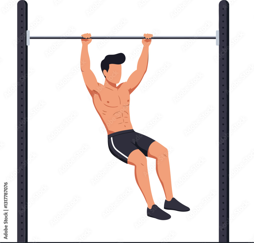 Poster athletic man performing a pull-up on a horizontal bar in a minimal style vector illustration showcas