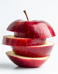 Red Apple with Slices in a Collection Pattern Isolated on White Background