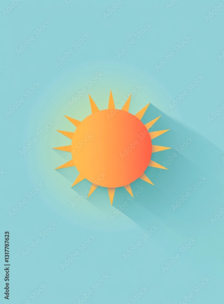 Poster minimalistic sun icon with a gradient color scheme on a light blue background