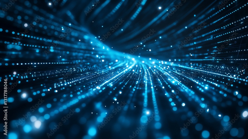 Aufkleber abstract digital data stream visualization futuristic technology network blue glowing particles
