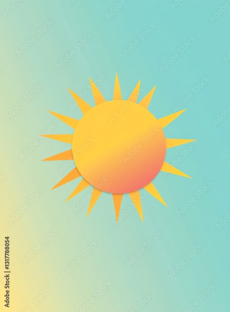 Poster minimalistic sun icon with a gradient color scheme on a light blue background