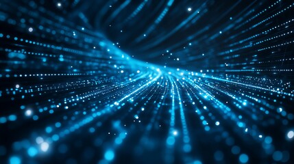 Fototapeta premium Abstract Digital Data Stream Visualization Futuristic Technology Network Blue Glowing Particles