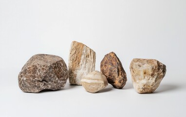 Fototapeta premium Small Brown Beige and White Stones on White Background