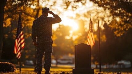 A Solemn Salute: A soldier salutes the flag, commemorating fallen comrades in a touching display of respect and remembrance. The image resonates with themes of honor, service, and sacrifice