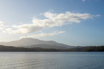 mountain over water ocean in tasmania australia