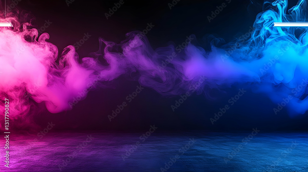 Poster abstract smoke background featuring blue and pink hues creating a dynamic and atmospheric visual rep