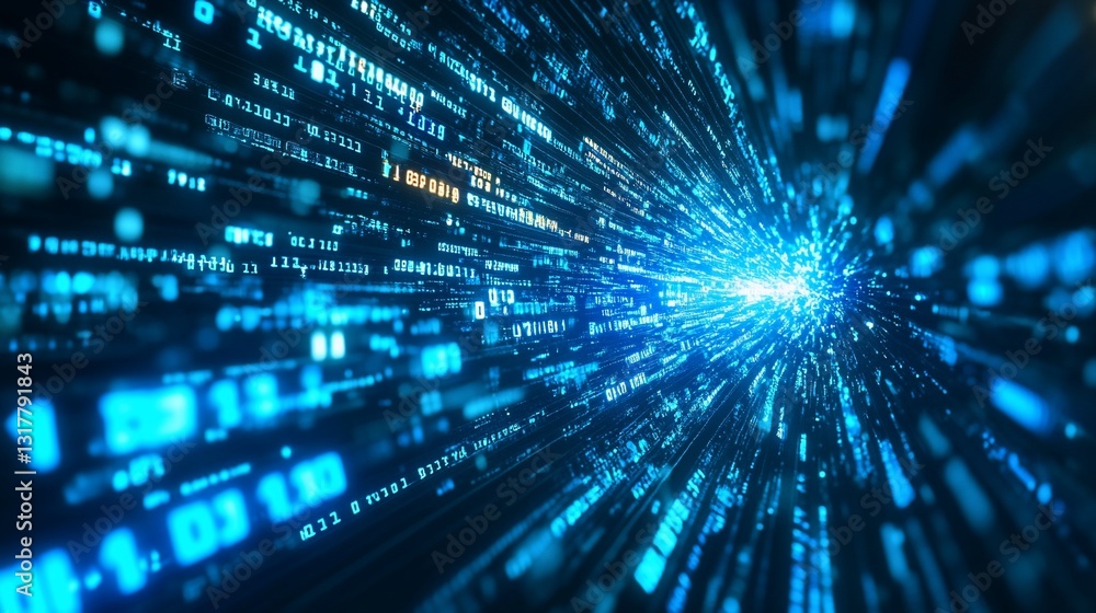 Poster digital data stream tunnel: abstract visualization of high-speed information flow in cyberspace