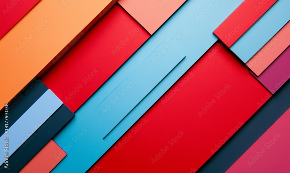 Poster sleek red bars arranged in modern pattern on vibrant background