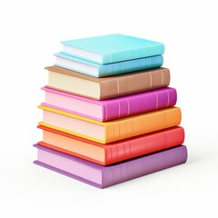 A vibrant stack of pastelcolored books, beautifully arranged against a clean white background, ideal for any reading theme.