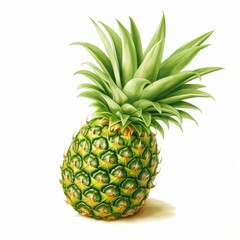 Fototapeta premium A vibrant pineapple with sharp green foliage on a clean white backdrop, perfect for creating a fresh and fruity vibe.