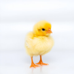 Fototapeta premium Cute yellow chick with fluffy feathers standing against a transparent background. Perfect for farm, baby bird, and nature themes.