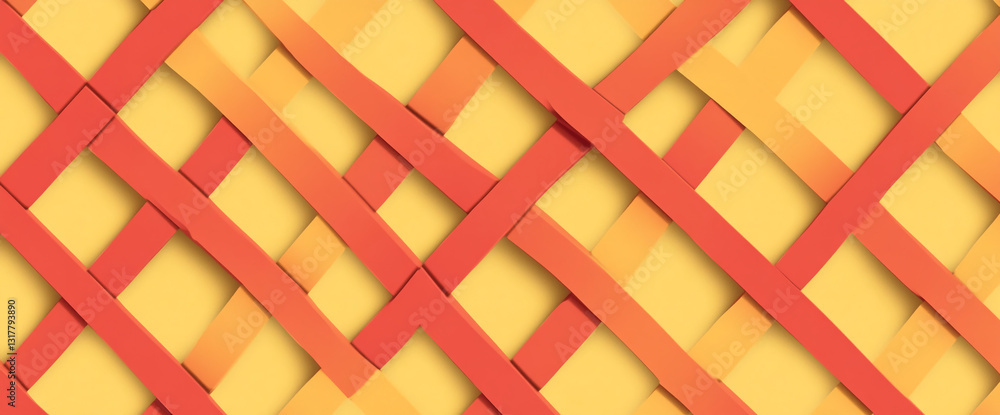 Poster Abstract image of interwoven orange and yellow stripes creating a lattice pattern, showcasing a dynamic and vibrant design, ideal for modern backgrounds or graphic resources