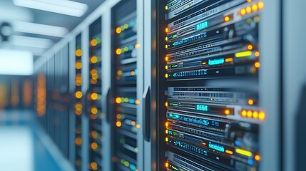 Illuminated data center with server racks showcasing advanced technology and connectivity in a modern it environment