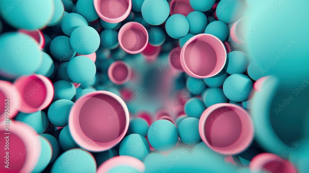 Poster vivid 3d illustration with pink and blue circular graphics creates a vibrant abstract background inf