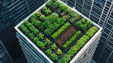 Rooftop Urban Farm, Green Cityscape - Urban farming and sustainable.