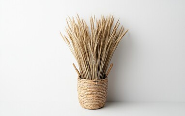 Dried Wheat Stalks in Woven Basket Minimalist Home Decor