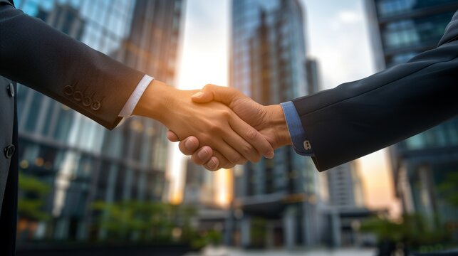 Handshake symbolizing cooperation among global business leaders in international relations - Powered by Adobe