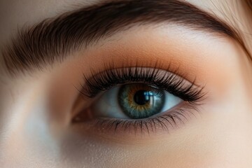 Obraz premium A stunning macro closeup of a human eye showing intricate details of the iris eyelashes and surrounding skin emphasizing natural beauty and complexity in an artistic medical perspective
