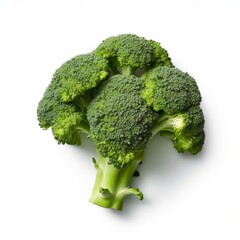 A fresh broccoli cutout with vibrant green florets, showcasing its texture against a clean white backdrop.