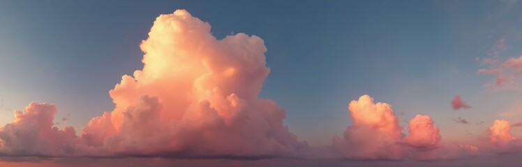 Fototapeta premium 360 degree panorama of sunset sky with bright pink Cumulus clouds. Aerial drone panoramas perfect for sky replacement. Nature weather concept. Panoramic environment hemisphere beauty outdoors