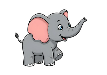 Obraz premium Cute little elephant walking and smiling, simple cartoon drawing for kids and coloring