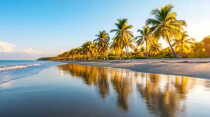 Golden Sunset Palm Beach Reflection - Golden Hour Photography