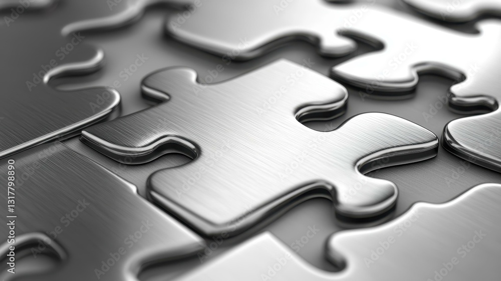 Poster discover shiny metal puzzle pieces featuring abstract patterns, reflecting a world of creativity and