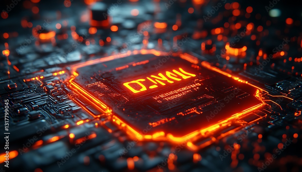 Poster an illuminated and stylized depiction of a computer processing unit