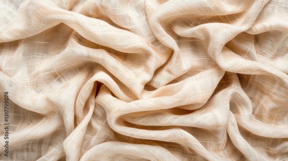 Poster a crumpled linen fabric background showcases the natural texture and subtle tones of flaxen material