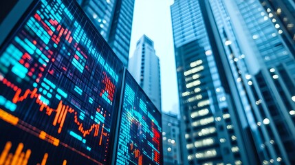 Obraz premium Stock Market Data, Cityscape at Night - Urban/Cityscapes