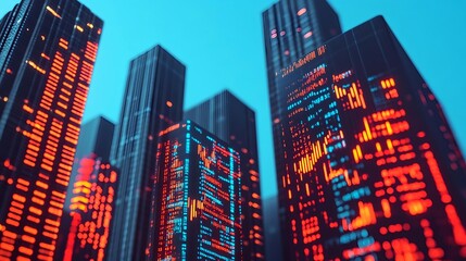 Futuristic Cityscape: Data & Skyscrapers - Cyberpunk aesthetics
