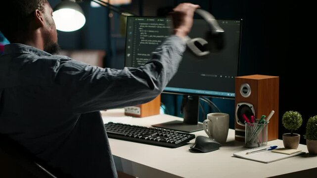 Network operator upgrading script and combining HTML code with IT language in terminal interface. Self employed hardware programmer in control of databases, technical support. Camera B.