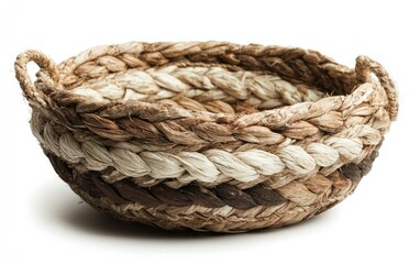 Obraz premium Woven Basket with Handles: Beige Brown and Off White Strand Details